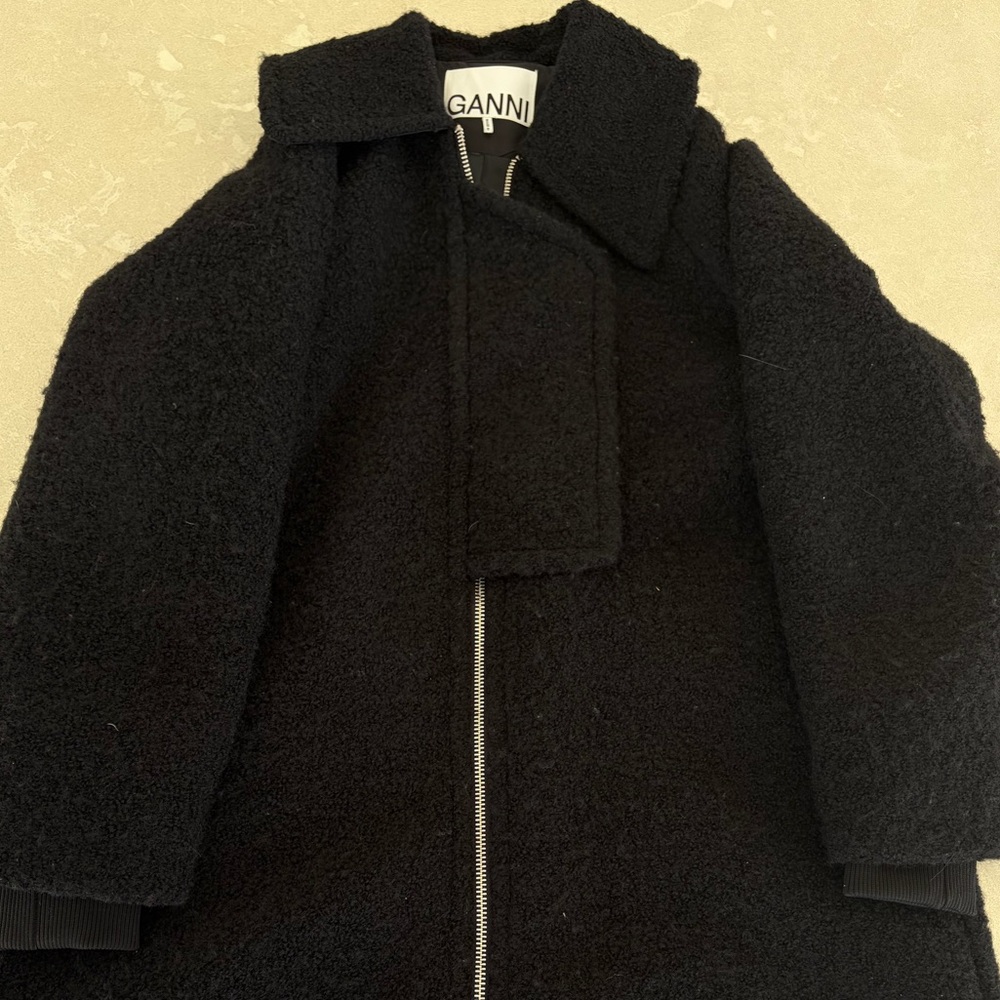 Ganni Black Bouclé Coat